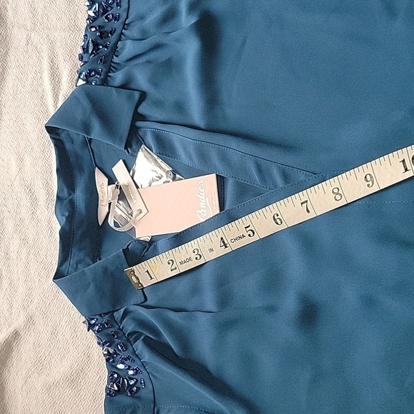 CANDIE'S Teal Cold Shoulder V'neck Roll Sleeve Blouse Top M Medium NWT - Picture 6 of 7